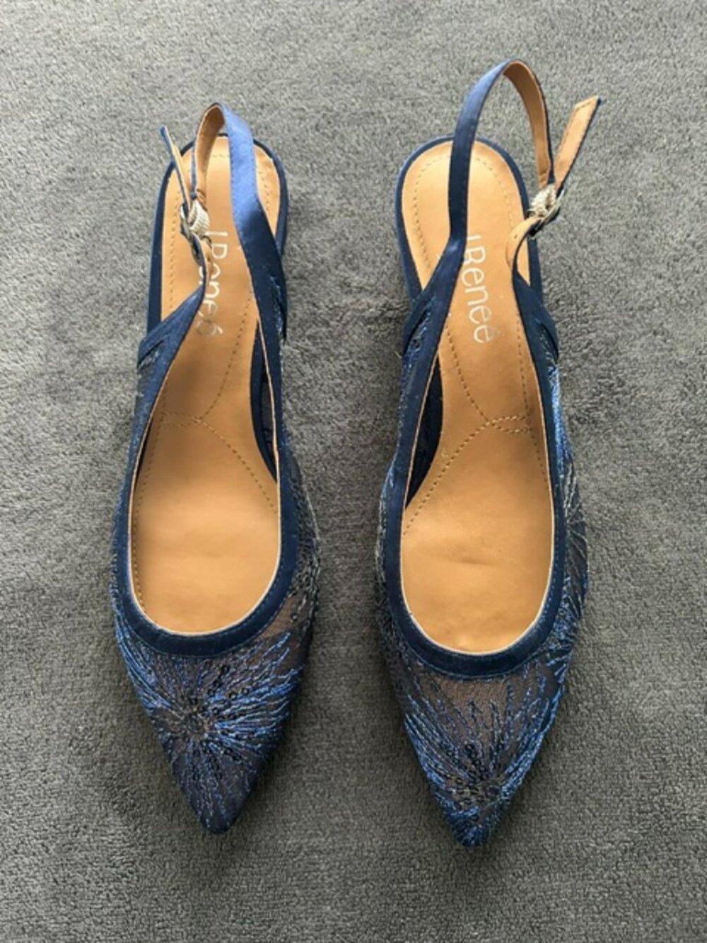 J. Renee Juliah Navy Sequin Mesh Slingback Shoes, Size 7.5W